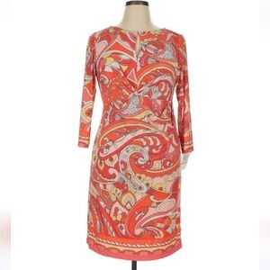 Donna Morgan Colorful Orange Paisley Dress, Size 14  NEW